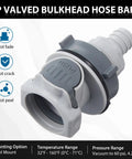 Leak-Free Tool-Free 1/2 Inch ID Valved Bulkhead Hose Barb With 3/8 Inch High Flow Quick Disconnect Coupling Panel Mount Fluid Fitting, gray PP