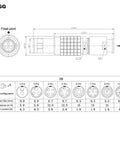 Push Pull Self Lock Circular Connector 0B 7 Pin Plug For Aviation And Industrial Electronics Cameras And Test Gear High Density Mounting Saves Space And Supports 2 3 4 5 6 7 And 9 Pin Options With 180 Combinations. Technical drawing of metal circular connector 0B, 7 pin