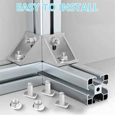 Right Tight T Slots Drop In Hammer Precision Bolts With Ten Pcs Hexagon Flange Nuts For Aluminum Framing and CNC Rigs Build It Fast No Sweat A2 70 Steel with metal brackets and nuts.
