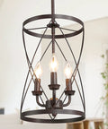 Three Light Industrial Chandelier With Bronze Finish And Cylinder Metal Shade Dope Vintage Vibe For Dining Room And Living Room