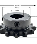 Twelve Tooth Roller Chain Sprocket Type B With Three Quarter Inch Bore Hardened 1045 Carbon Steel Drive Sprocket, detailed dimensions