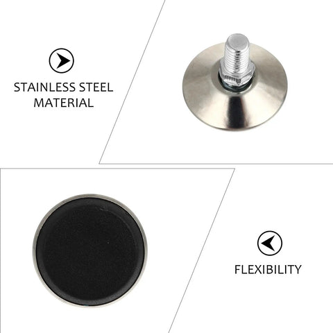 Adjustable Swivel Furniture Leveling Feet Set For Tables And Workbenches, Heavy Duty Stainless Steel And Plastic, Floor Protection Silver Legs, No Sweat Leveling And Glide, 10 Pack, stainless steel base and black pad