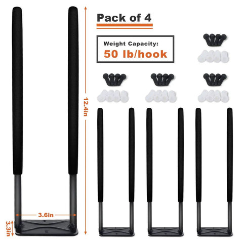 Heavy Duty Garage Wall Hooks Set, 12.4 Inch Steel Tool Hanger Rack With Non Slip Rubber Coated Hooks, 4 Pack Includes Screws And Anchors