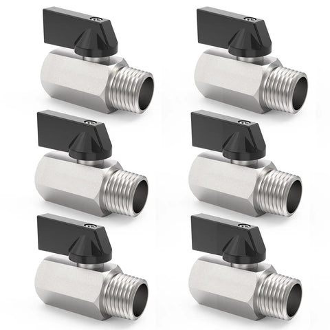 Six chrome plated Brass Mini Ball Valve 1/2 Inch NPT Male To 1/2 Inch NPT Female Shut Off Pipe Fitting for durability and easy install