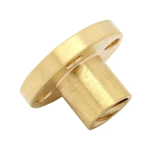 Close-up of a brass nut for T8x8 lead screw, 8mm dia, Acme thread with 2mm pitch, 4 start, for 3D printer Z axis high precision motion