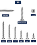 Top Shelf Size 6 X 5/8 Inch Stainless Steel Wood Screws 100 Pack Flat Head Phillips Self Tapping Corrosion Resistant Drywall Fasteners layout