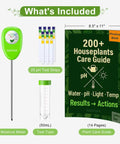 All In One Soil Moisture Meter For Plants With 25 pH Test Strips Sample Tube And 200 Plus Houseplants Guide displayed with contents.