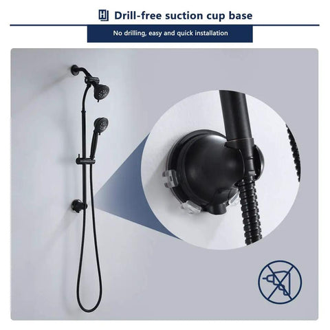 Oil Rubbed Bronze 2 In 1 Shower Head Set With Liftable Handheld 5 Functions Dual Shower Heads shown with suction cup base