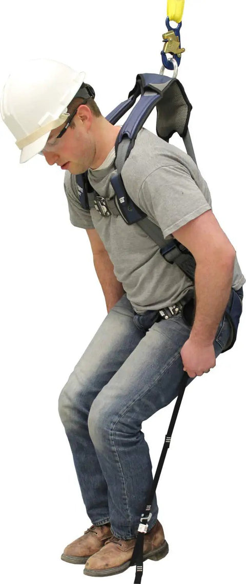 Worker using Suspension Trauma Safety Strap For Harnesses, 1 Pair Pack in action, demonstrating quick relief and fall protection gear.
