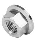 Close-up of a single Six Pack Titanium DIN 6923 Hex Flange Nut from M5 to M14 Grade 5 rustproof for machinery and construction