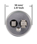 Top view of 65 Uf MFD 240V AC Round Capacitor For Motor And Fan Start 50 To 60 Hz CBB65 10000 AFC Replacement, 50 mm diameter