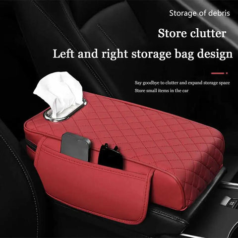Premium Waterproof PU Leather Center Console Armrest Booster Cushion Pad Fit For Tesla Cybertruck 2025 with storage pockets.