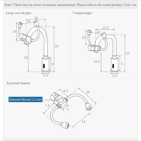 Touch-Free Induction Faucet, with Eyewash, 360 Degrees Rotating Water Outlet, Sensing Distance 40cm,for Lab, Hospitals,Warehouses dimensions diagram.