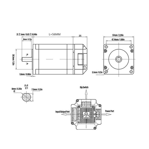 Technical diagram of Integrated Closed Loop Stepper Motor With Built In Encoder For CNC Engraving Machines And 3D Printers, 3000 RPM, 1.5 Nm Torque.