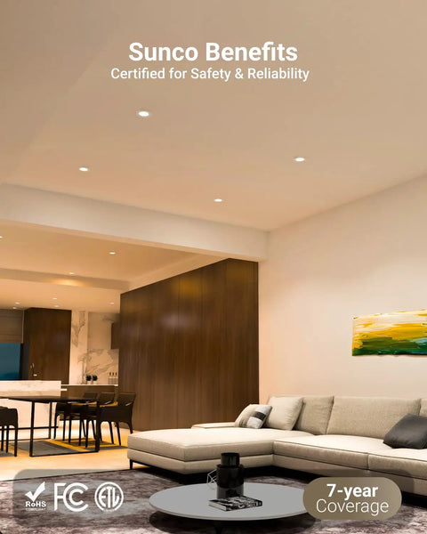 Living room with Six Pack Retrofit LED Recessed Can Lights, 6 Inch, With Baffle Trim, 965 Lumens, 13W, 5000K Daylight