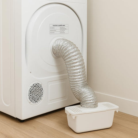 Indoor Dryer Lint Trap Vent Kit With 48 Inch Flexible Aluminum Hose And Interlocking System attached to dryer indoors