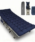 Heavy Duty Folding Camping Cot For Adults 600 Lb Max Load 28 Inch Wide With Removable Thick Mattress Portable Bed Blue