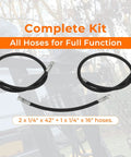 Braided black hydraulic snow plow hose set with metal fittings; includes two 1/4x42 and one 1/4x16 inch hoses
