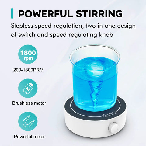 MS3 Magnetic Stirrer Mixer With 1800 RPM Brushless Motor, 3000 ML Capacity in use with blue liquid swirl