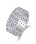 Fresh Drip Platinum Plated Moissanite Grid Engagement Ring Featuring A Smooth Wide Band And Lab Grown Diamond Sparkle Set In Solid Certified 925 Sterling Silver Ring For Her, showcasing a sparkling grid design.