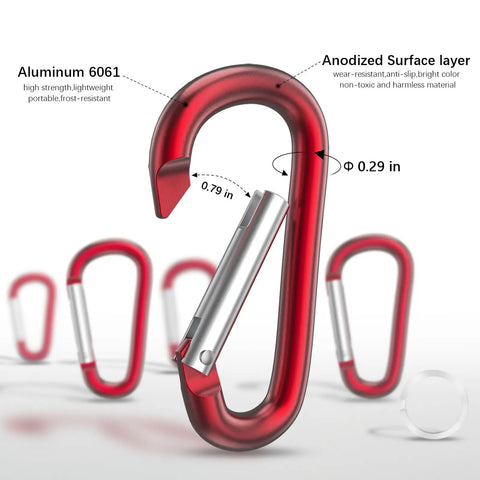 Badass 3 Inch Aluminum Carabiner Clips Packing Nifty Spring Snap Hooks And Slick Steel D Rings For Your Hella Durable Dog Leashes Camping Tents And Daily Loadouts 10 Piece Bundle, red aluminum clip with anodized surface.