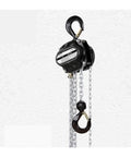 Sturdy One Ton Manual Pulley Chain Block Hoist Crane Lifting Machine With Durable Black Finish For Heavy Duty Garage Jobs And Warehouse Work, close-up view.
