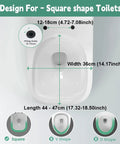 Heavy Duty Square Toilet Seat With Quiet Soft Close Hinges In Classic White showing dimensions for square shape toilets.