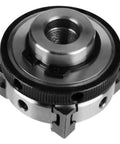 Top Shelf 4 Jaw Reversible Self Centering Lathe Chuck With M14 Thread Mount, showing the intricate design and jaw mechanism.