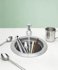 Florchest Dipper Well Faucet and Bowl Set, 7”×8.5” with stainless steel sink and utensils for washing coffee tools.