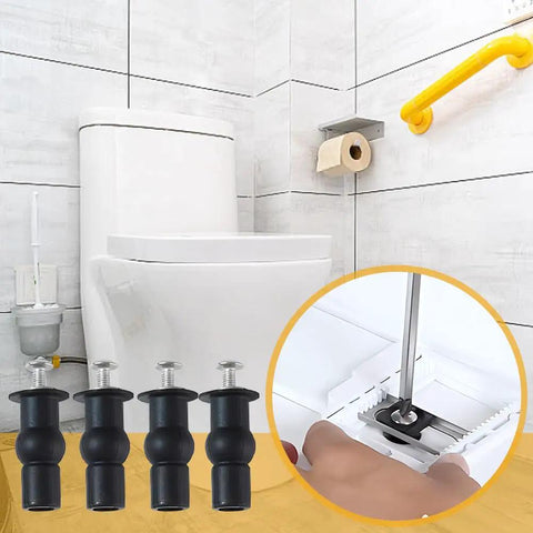 Solid Brass Core Expanding Rubber Screw Bolts For Universal Top Mount Toilet Seats Blind Hole Quick Replacement Hardware Kit Four Piece Set showing black rubber bolts with silver screws.