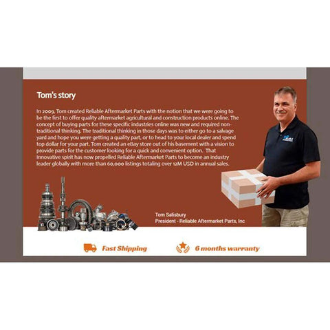 Rotary 8789 oil seal; man in black polo holding a box beside automotive parts collage on brown banner