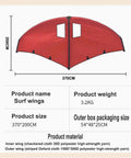 Inflatable Windsurf Wing For Handheld Foil Surfing And Water Play, Red With Clear Window For Enhanced Visibility, size 370x200cm