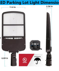300W Outdoor LED Parking Lot Light With Slip Fitter Mount, dimensions shown for commercial flood light, UL Listed