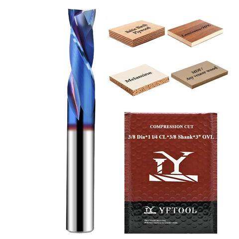Long Lasting Sharp 3/8 Compression Router Bit With 1-1/4 In Cut Length And 3/8 In Shank, K30 Premium Carbide Up Down CNC Spiral Bit