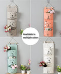 Three Pocket Wall Mounted Closet Organizer Hanging Storage For Clothes Tissue Socks Small Essentials Super Tough Cotton Linen Fabric in multiple colors.