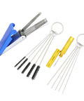 Carburetor Cleaning Kit With Torch Tip Cleaner 13 Cleaning Lines 5 Cleaning Needles 5 Nylon Brushes 1 Sharp Pick in blue and yellow