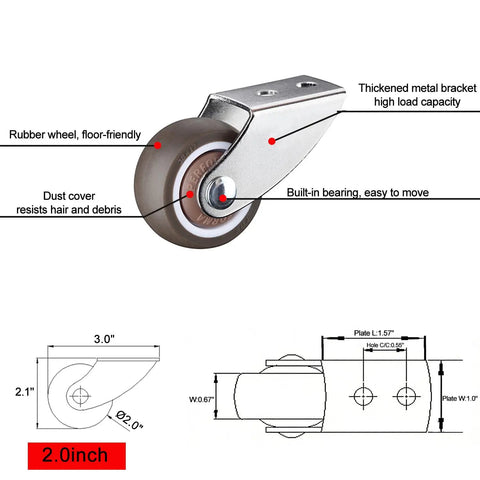Two Inch Rigid Rubber Caster Wheels Set Of Four Antisag Gate Support Rollers Dead Quiet Floor Friendly Casters That Glide Like Butter with steel mount.