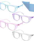 Women Anti Fog Safety Glasses Featuring Crystal Clear Protective Vision And Scratch Resistant Shields in various colors with cleaning cloth.