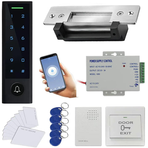 WiFi Access Control Keypad With IP66 Waterproof Rating ANSI Standard North American Heavy Duty Electric Strike Lock Push Exit Button Card PIN And Smartphone App Remote Management No Hassle Remote Add Delete Users Built In Doorbell