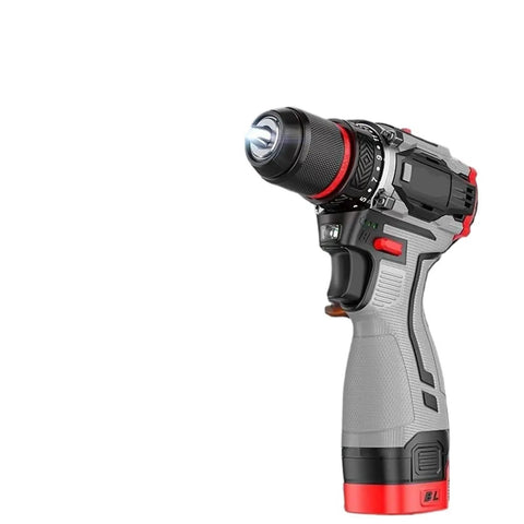 Pro Grade Cordless Brushless Impact Drill With Rock Solid Metal Ratchet Chuck Two Speed Heavy Torque Motor Household Power Screwdriver Tool For Hard Knock Jobs, side view showcasing ergonomic grip and metal chuck.