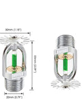 Top Shelf Five Pack Pendent Fire Sprinkler Heads With 1/2 Inch Thread measuring 30mm and 53mm with green glass bulb and nickel finish.
