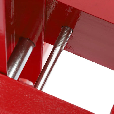 Close-up of Heavy Duty Hydraulic Benchtop Shop Press With Three Gear Adjustable Height Pressure Gauge Hydraulic Pump H Frame Design