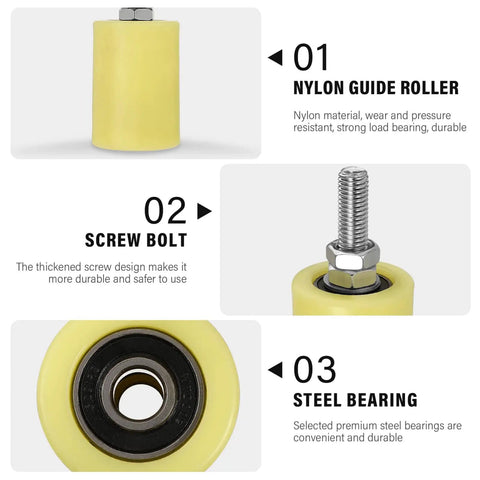 Heavy Duty Nylon Sliding Gate Rollers 4 Pack for Smooth Quiet Gate Motion with 2 Inch Light Yellow Wheels and Steel Bearing