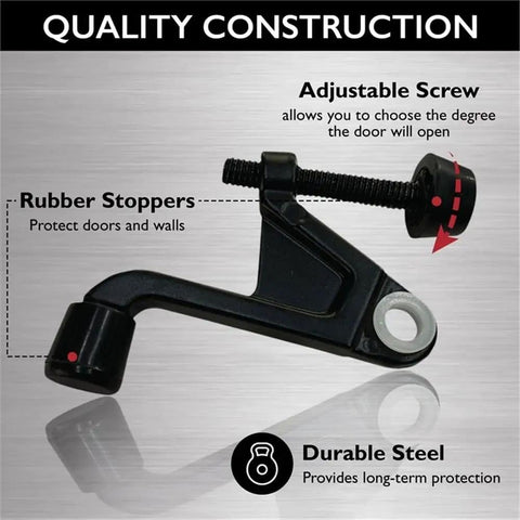 Two Point Two Inch Jumbo Hinge Pin Door Stop With Adjustable 85-125 Degrees, Zinc Alloy, Matte Black Finish, 5 Pack