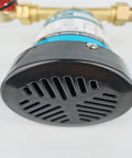 Bottom view of 120W Automatic Water Pressure Booster Pump For Home Featuring Low Noise Silent Action and One Inch Outlet.