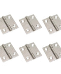 Six 1.5-inch silver stainless steel cabinet hinges for kitchen cabinets.