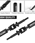 Upgraded CVD Rear Drive Shafts For Off Road RC Trucks showing precision machining and black steel construction details.