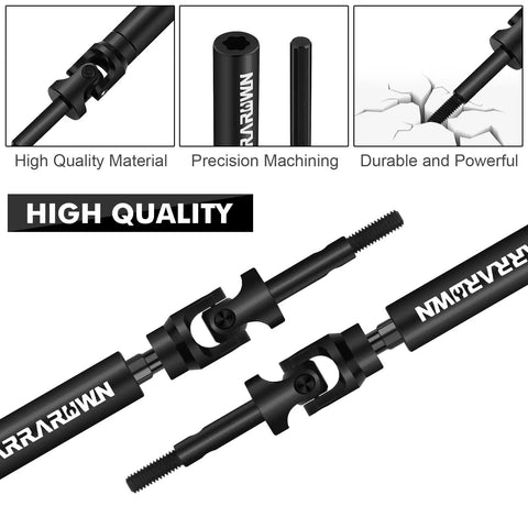 Upgraded CVD Rear Drive Shafts For Off Road RC Trucks showing precision machining and black steel construction details.