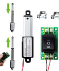 Compact 12V DC Linear Actuator Kit With Controller, 1.2 Inch Stroke, 64N Thrust, plug-and-play mounting brackets, rocker switches visible