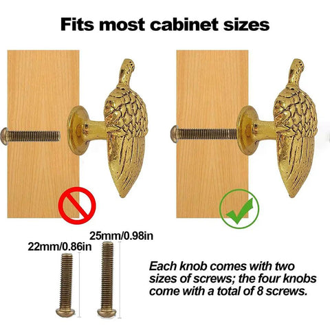 Acorn Drawer Knobs 4 Pack Zinc Alloy Cabinet Knobs Vintage Hardware Antique Gold Finish showing screw size options